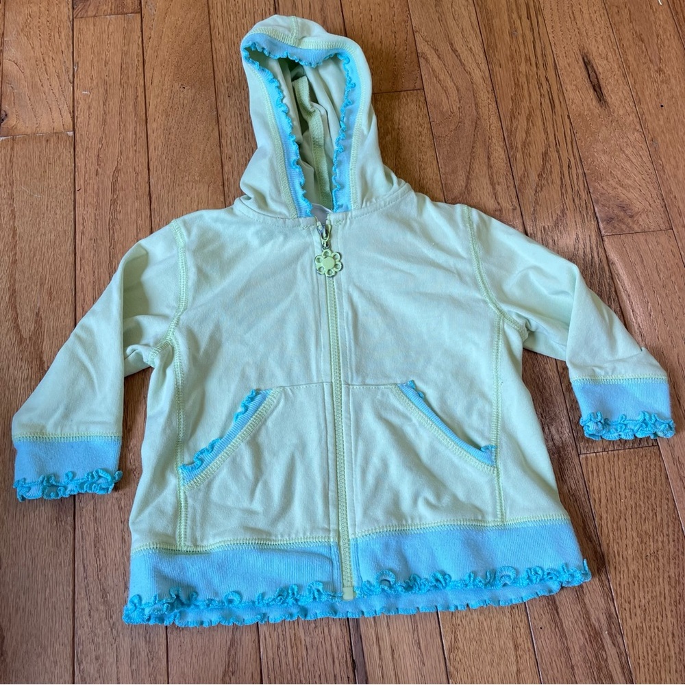 VTG Y2K KIDS KORNER BABY GREEN BLUE FLOWER ZIP UP HOODIE SWEATSHIRT SIZE 9 MONTH